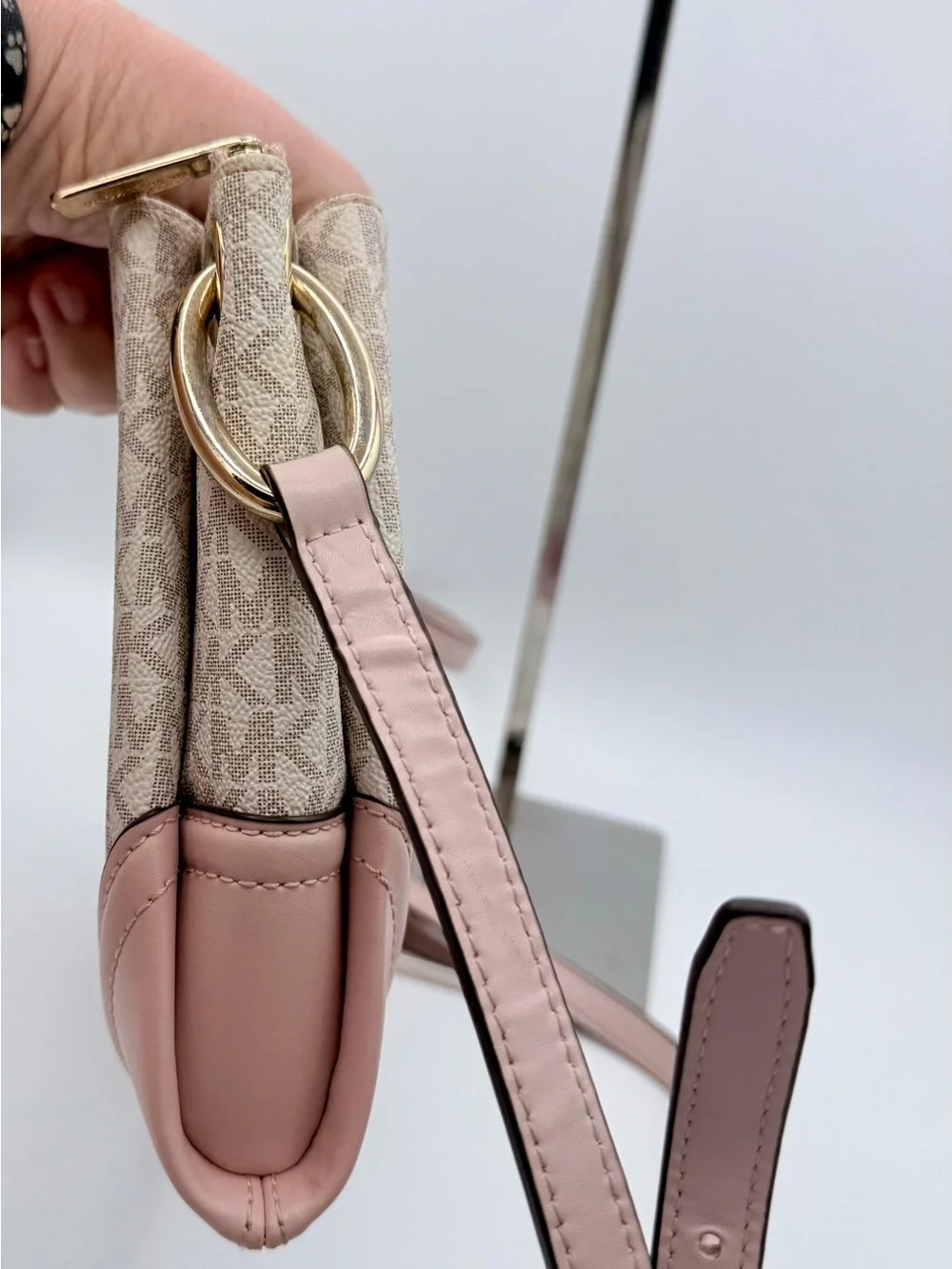 Michael Kors Nicole Large Logo Crossbody Bag Vanilla MK Signature Blush Pink